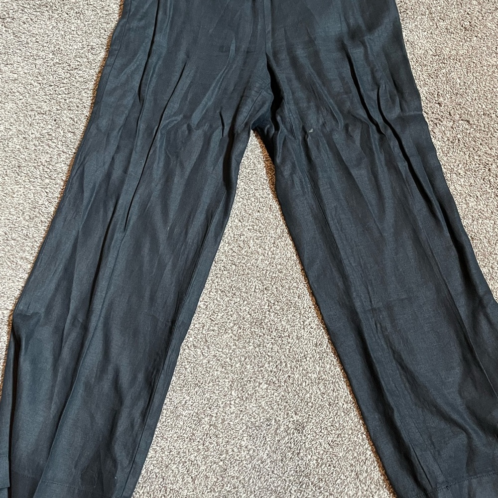 Ladies J Jill Black Linen Elastic Waistband Lightweight Stretchy Pants Sz Medium
